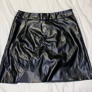 Black leather asymmetrical skirt